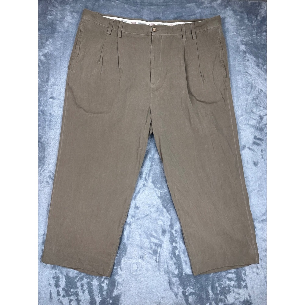 Baracuta Mens 42 100% Silk Pleated Trousers Olive Brown Herringbone Wide Leg